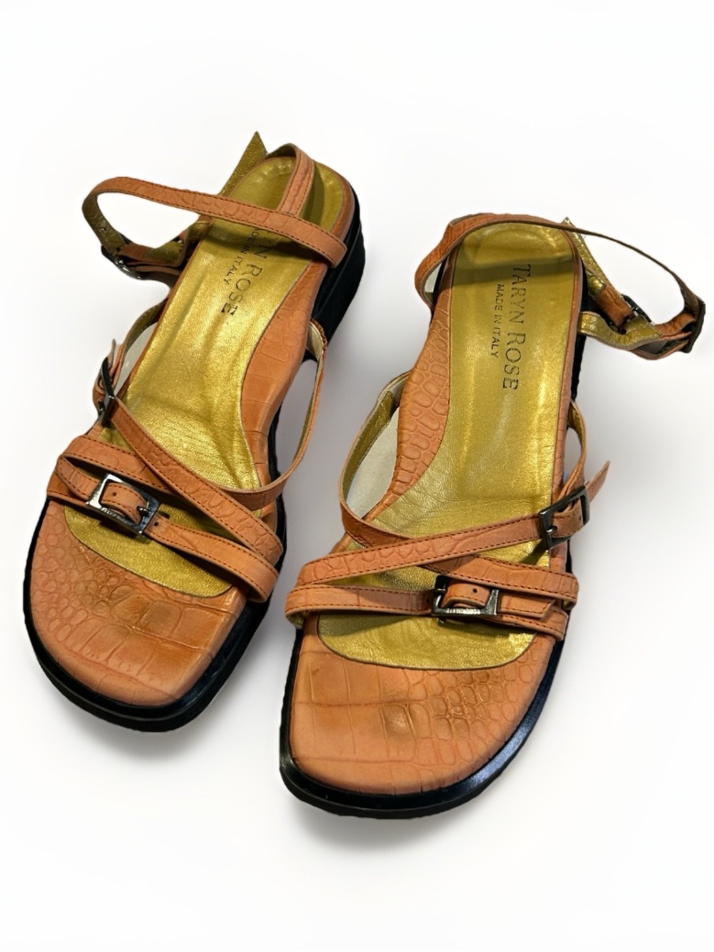Taryn Rose Women's Orange Leather Strappy Sandals